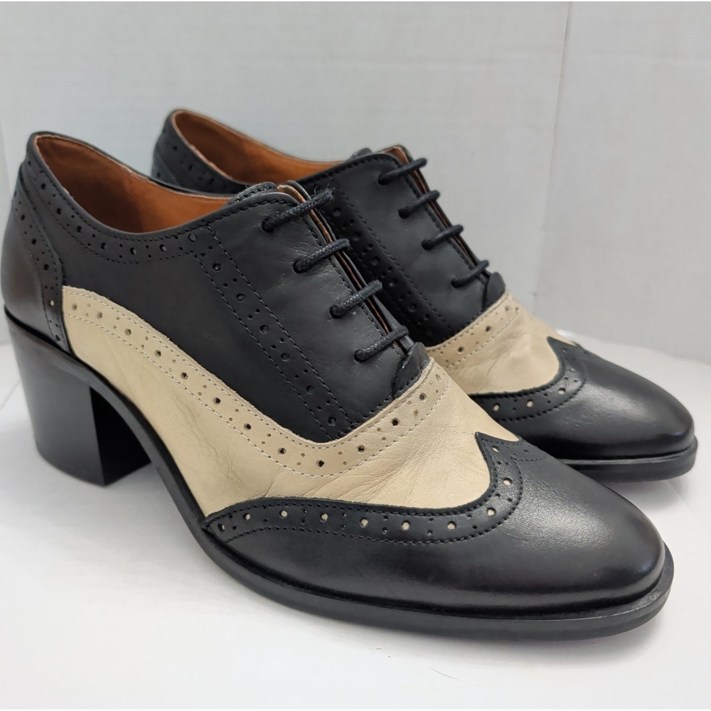 MiZ MooZ Two Tone Leather Lace-Up Brogue Block Heel Oxford Wingtip Pumps 8.5/39